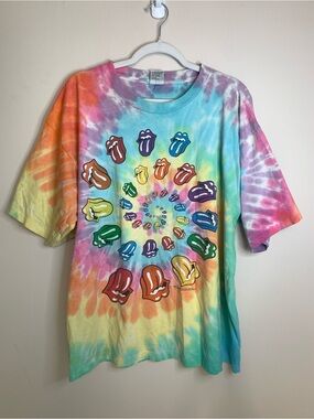 Sundog Vintage Rolling Stones Tie-Dye Short Sleeve Tee Colorful Spiral